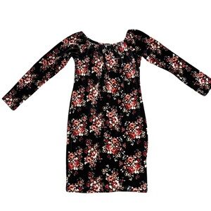 Black Velvet Long Sleeve Dress with Flower Print Size:L